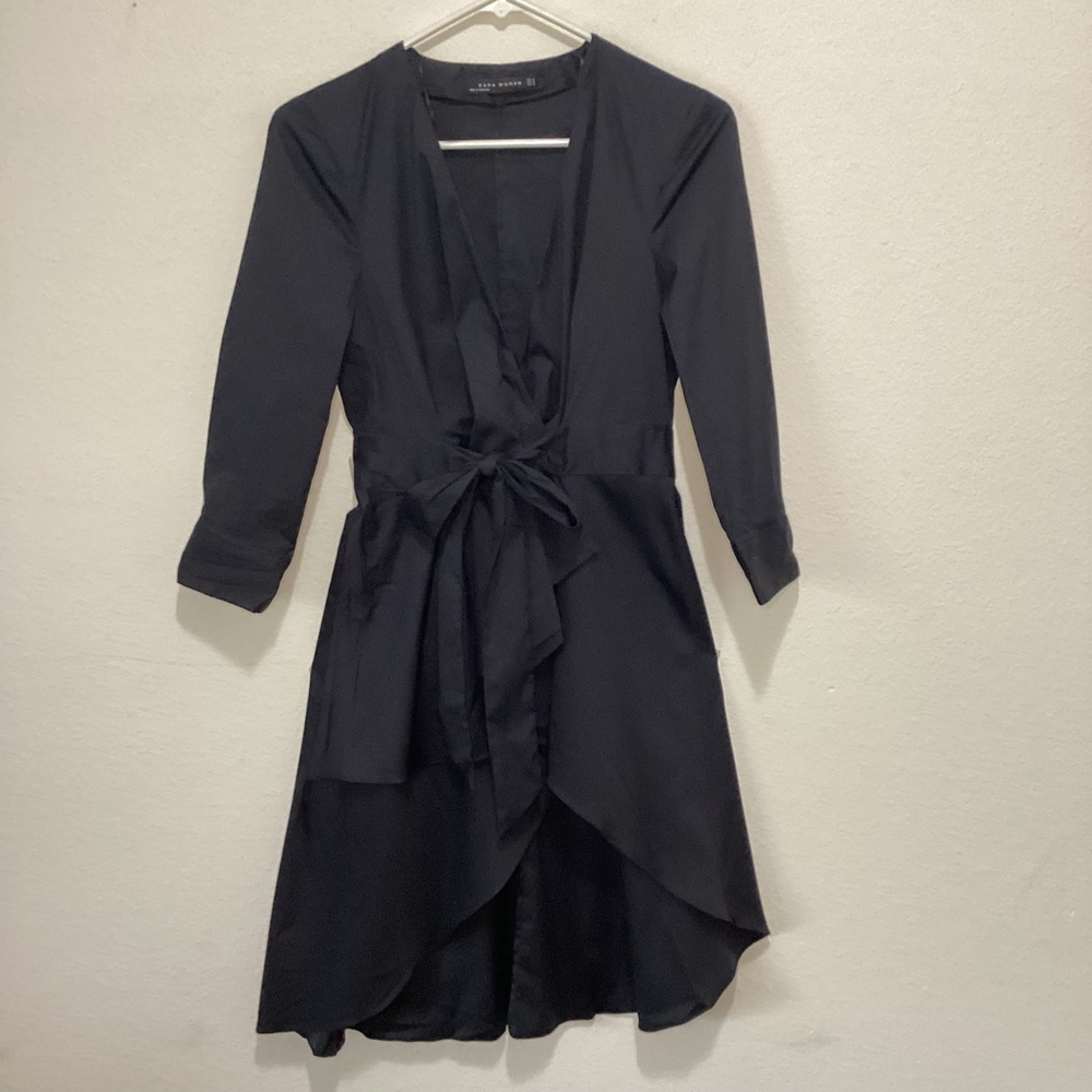 Zara Woman Black Ruffle Wrap Midi Blouse Size X-Small